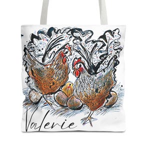 Personalized Whimsical Chicken Tote Bag, Farmhouse Style, Eco-Friendly Shopping Bag, Gift for Animal Lovers, Unique Market Bag, Handmade Art