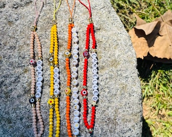 Personalized Beaded Phone Strap – Colorful Handmade Phone Charm | Cute Lanyard | Trendy Phone Accessory & Gift