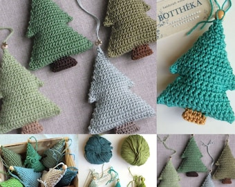 PATTERN Stellated pine tree forest crochet ornaments for Christmas - 2 sizes - description, charts, photo tutorial