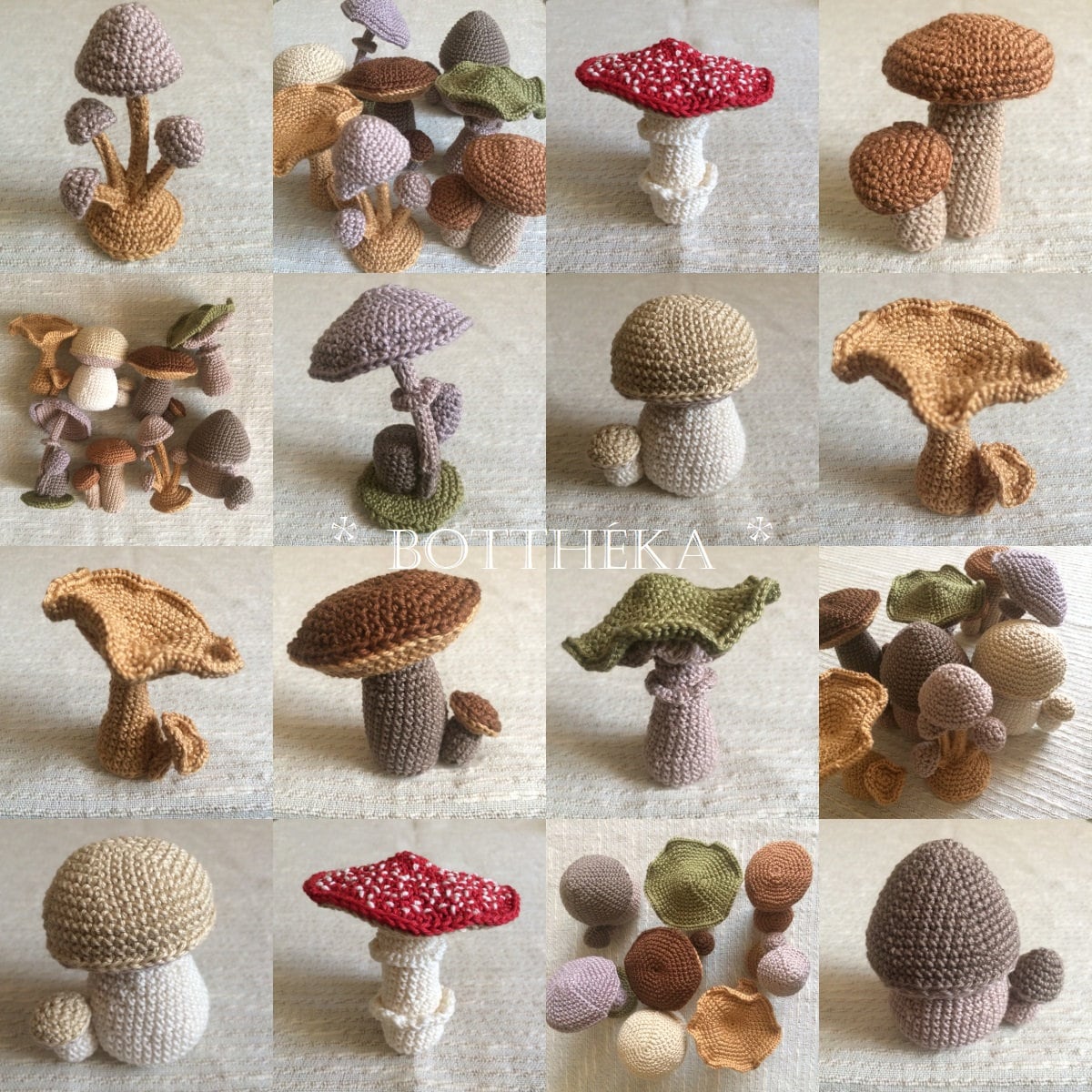 PATTERN 9 Crocheted mushroom collection - in English and in Hungarian