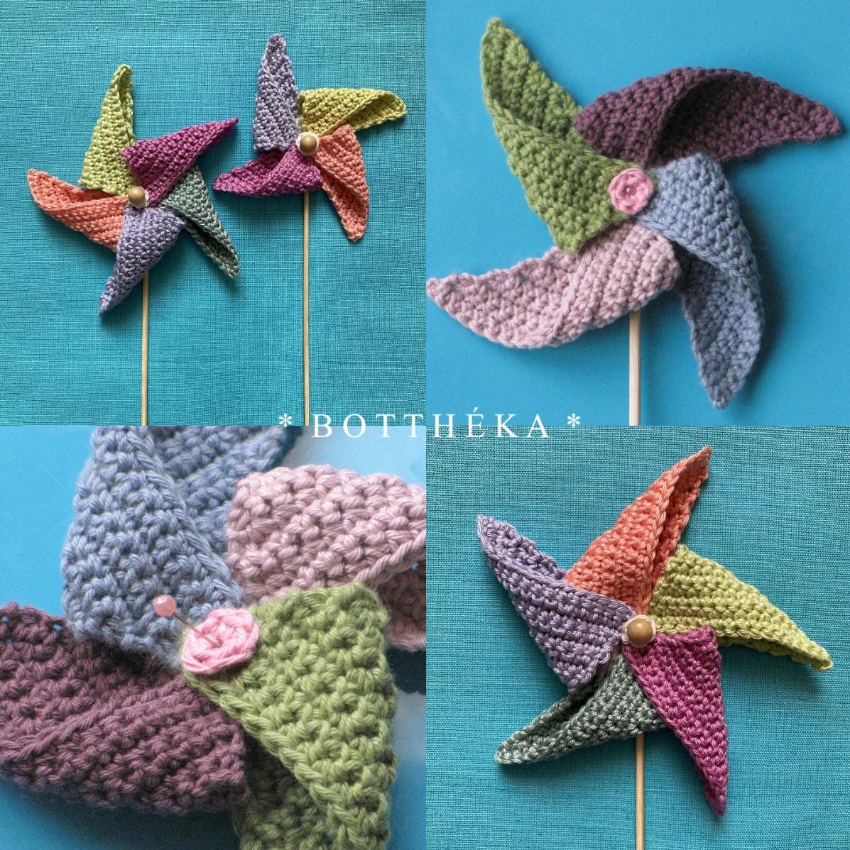 24 Pinwheel Crochet Patterns for Blankets, Decor, and Vintage-Inspired Gifts 23 Pattern 2 different crocheted colorful pinwheels