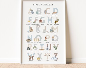 Bible Alphabet Kids Nursery Wall Art Scripture Posters Christian Educational Poster Church Sunday School Decor Homeschool Nursery print