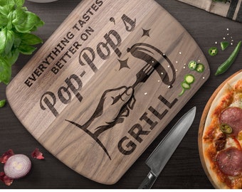 Pop Pop Geschenke für Großvater | Schneidebrett aus Nussbaum + Ahorn Hartholz | Gravur aus Holz Geschenk Him | Geburtstags Geschenk Vatertag + Weihnachten