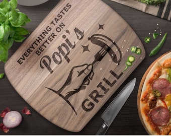 Popi Grills Geschenk zum Vatertag | Hartholz-Schneidebrett | Ahorn + Walnuss Holz Geschenk Dads | Geburtstagsfeier | Jubiläum Ehemann