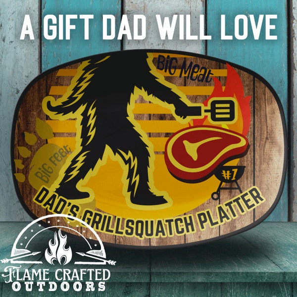 Grillsquatch Daddy's Grill BBQ Platter Dad | 1st Father's Day Platter | Gift for Dads + Papa | Outdoor Serving Meat Smoker Tray for Him Men