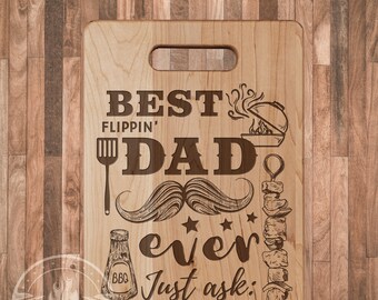 Funny Best Dad Ever Moustache Gift for Men | 100% Maple Hardwood Cutting Board | Wooden Gift for Dad on Father's Day | Cool Gifts for Dads