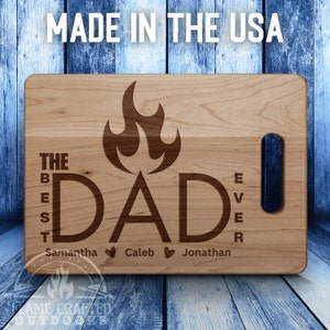 Cool Gift for Dads | Engraved 100% Maple Cutting Board | Unique Father&#39;s Day Gift From Children | Best Dad Ever Wooden Handcrafted Design