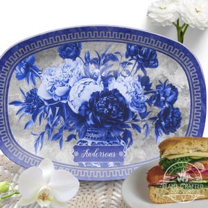Op chinoiserie geïnspireerde vintage blauw-witte pioenrozen | China vaasmotief | Cadeau moeder oma | Bruiloft Verjaardag Verjaardag Theekransje Evenement