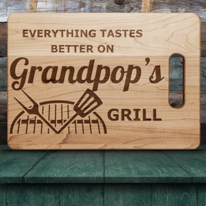 Grandpop Gifts for Men | 100% Maple Wood Cutting Board | Grandfather Grilling Gift | BBQ Gifts for Father&#39;s Day + Christmas Present for Him