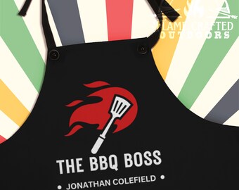 Fun BBQ Boss Customizable Apron Men | Your Custom Text | Father's Day Gift + Birthday Husband | Teacher Day | Boss Appreciation | Dad Gifts