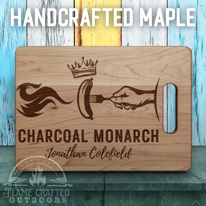 Charcoal Monarch Dad&#39;s Grilling Board | Personalized 100% Maple Cutting Board | Engraved Hardwood  | Father&#39;s Day or Birthday Gift for Uncle