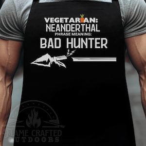 Vegetarian Means Bad Hunter | Funny Aprons for Men | Gifts for Father&#39;s Day | Boss Housewarming BBQ Party + Birthday Gifts for Coworkers