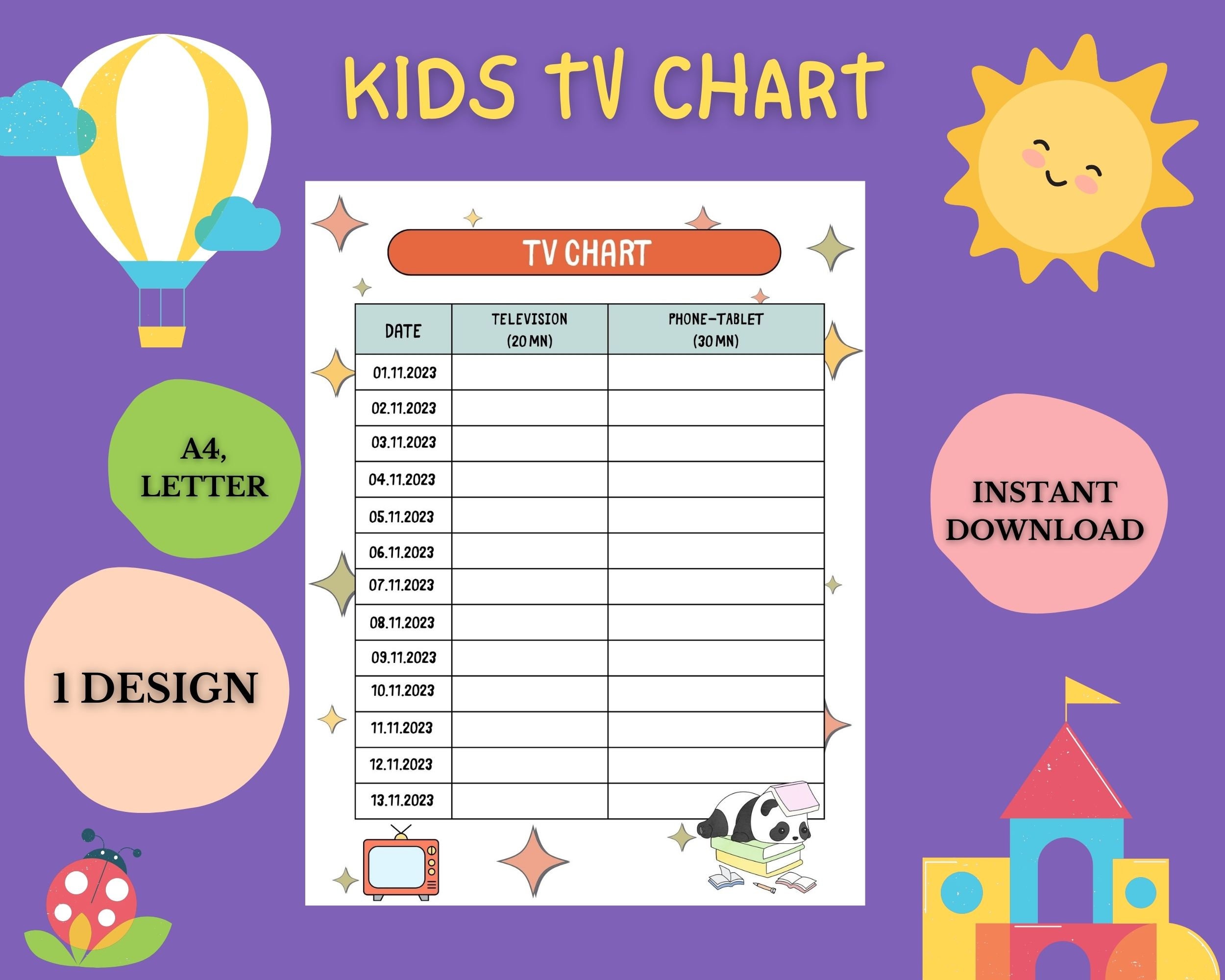 Kids Tv Chart / Tv Chart / Tv Chart for Kids / Tv Chart - Etsy