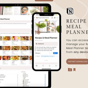 Recipe & Meal Planner Notion Template Notion meal planner, meal prep, grocery list, image 4