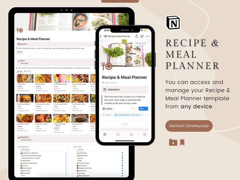 Recipe & Meal Planner Notion Template Notion meal planner, meal prep, grocery list, image 4