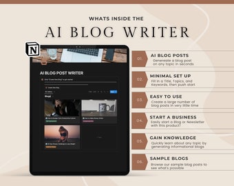 AI Blog Post Writer | Notion Template | Blogger template, blogger content creator, create blog posts easily with Artificial Intelligence