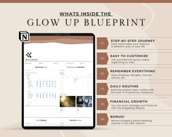 The Glow Up Blueprint | Notion Template | Advanced Life Planner That Girl Planner All in One Notion Dashboard ADHD Personal Extended Planner