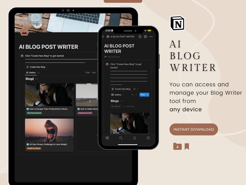 AI Blog Post Writer Notion Template Blogger template, blogger content creator, create blog posts easily with Artificial Intelligence image 5