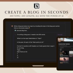 AI Blog Post Writer Notion Template Blogger template, blogger content creator, create blog posts easily with Artificial Intelligence image 3
