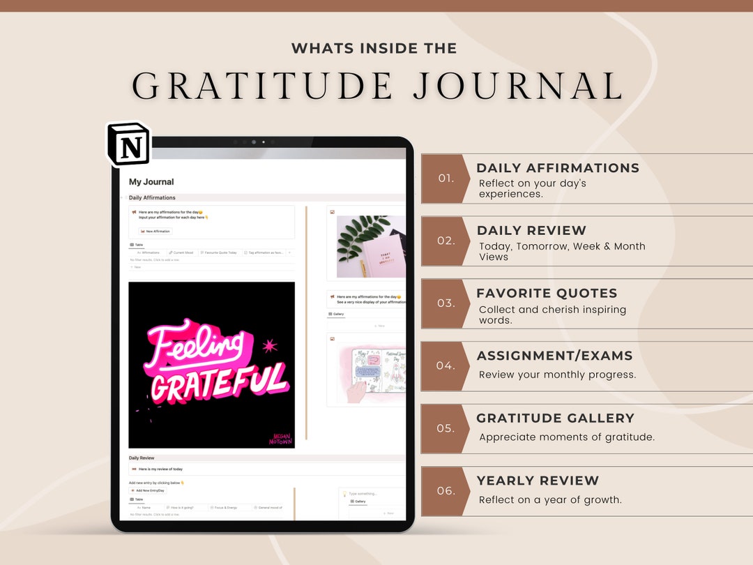 Digital Gratitude Journal Notion Template | Daily Mindfulness Planner ...
