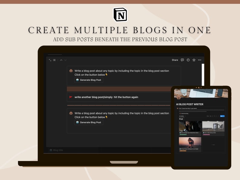 AI Blog Post Writer Notion Template Blogger template, blogger content creator, create blog posts easily with Artificial Intelligence image 4