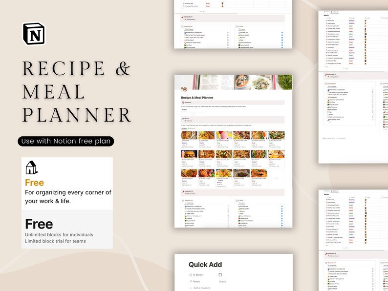 Recipe & Meal Planner Notion Template Notion meal planner, meal prep, grocery list, image 5