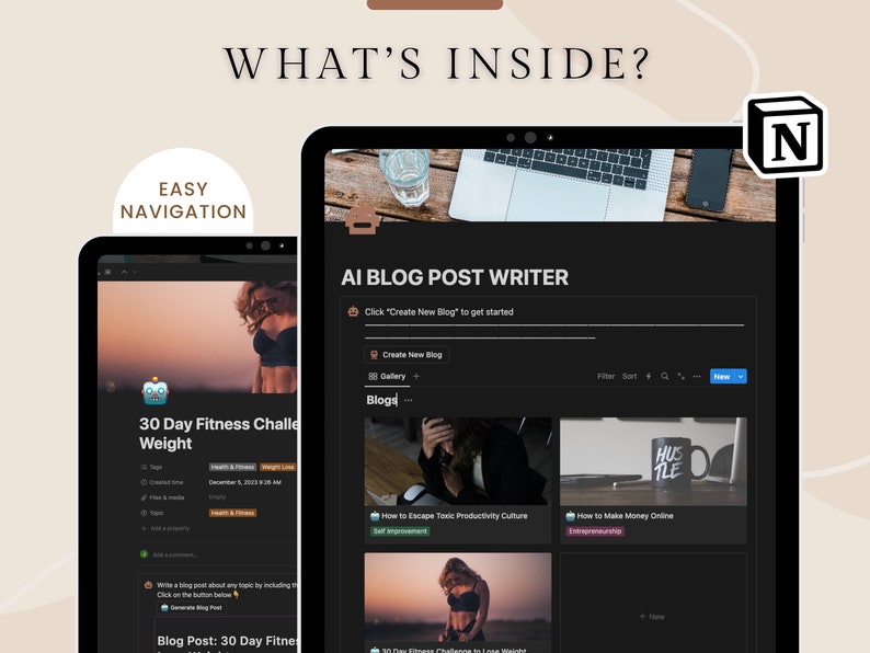 AI Blog Post Writer Notion Template Blogger template, blogger content creator, create blog posts easily with Artificial Intelligence image 2