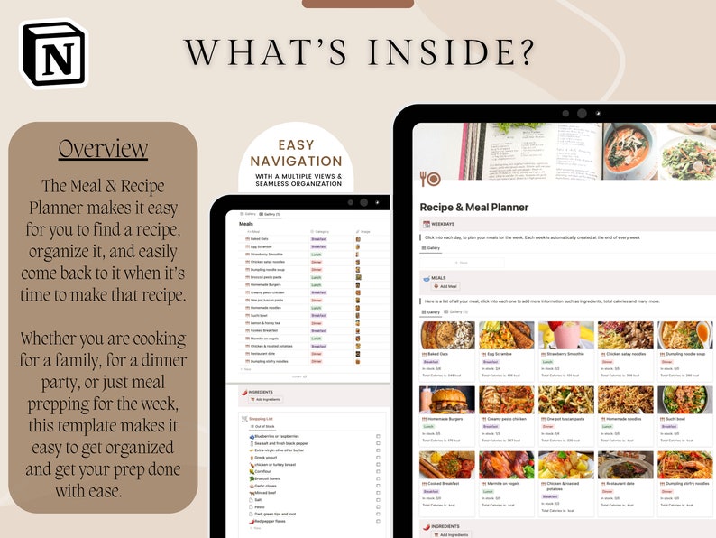 Recipe & Meal Planner Notion Template Notion meal planner, meal prep, grocery list, image 2