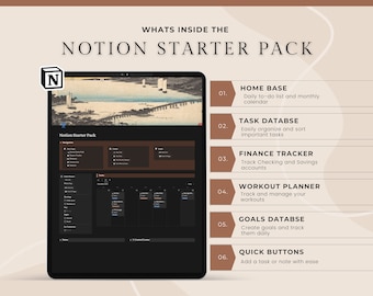 Notion Starter Pack | Notion Template | Notion Business, Personal Life Planner, Workout Planner, Finance Tracker, Goal Tracker, Grocery List