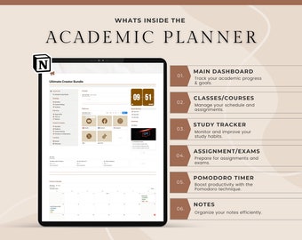 Notion Template Ultimate Academic Planner | Notion Assignment Tracker, Study Tracker, Note Taker | Notion School / University Template