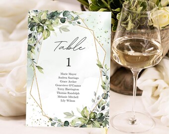 Greenery Leaves Wedding Table Numbers Template, Printable Table Numbers Wedding, 5x7 Greenery Wedding Table Number Card, iINSTANT DOWNLOAD