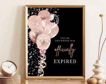 You’re Childhood has officially expired 21 Party Decor, Pink Silver Black 21st Birthday Sign, 21st Birthday Sign, Printable Sign Party Decor