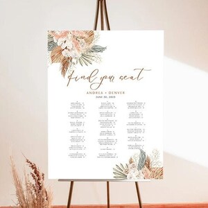 Elegant Floral Brown Wedding Seating Chart Template, Seating Chart Wedding, Table Seating Chart Template, Seating Chart Editable Template