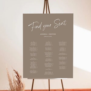 Minimalist Brown Wedding Seating Chart Template, Seating Chart Wedding, Table Seating Chart Template, Seating Chart Editable Template, Canva