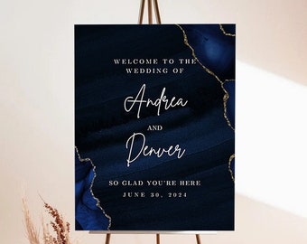 Dusty Blue Classy Wedding Sign Template, Editable Welcome Sign, Instant download Dusty Floral Wedding Welcome Sign