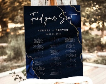 Dusty Blue Wedding Seating Chart Template, Seating Chart Wedding, Table Seating Chart Template, Seating Chart Editable Template, Canva