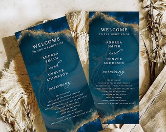 Dusty Blue Wedding Program, Order of events, Navy Blue wedding Ceremony card, Printable wedding, Program template, instant download