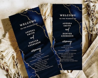Navy Gold Wedding Program, Order of events, Navy Blue wedding Ceremony card, Printable wedding, Program template, instant download