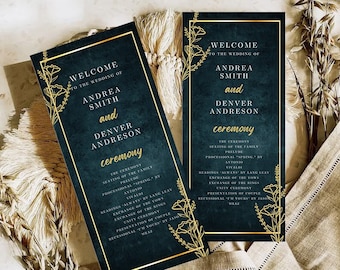 Navy Wedding Program, Order of events, Navy Blue wedding Ceremony card, Printable wedding, Program template, instant download