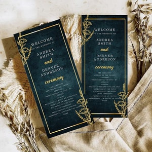 Marine-Hochzeitsprogramm, Ordnung der Ereignisse, dunkelblaue Zeremonie-Zeremonie, bedruckbare Hochzeit, Programmvorlage, sofort-Download