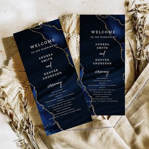 Navy Gold Hochzeitsprogramm, Ordnung der Ereignisse, Navy Blaue Hochzeit Zeremonie Karte, Printable Hochzeit, Programm Vorlage, sofort-Download