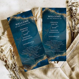 Dusty Blue Wedding Program, Order of events, Navy Blue wedding Ceremony card, Printable wedding, Program template, instant download