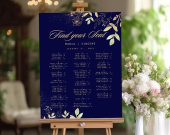 Seating Chart Wedding, Navy and gold Wedding sign, Navy Seating chart template, Navy Gold Seating Chart