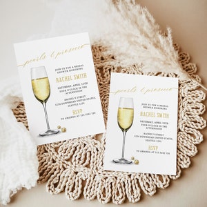 Pearls & Prosecco Bridal Shower Invite, Simple minimalistic digital download template