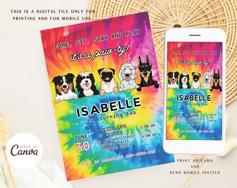 Colorful Pawty Birthday Invitation,Puppy Pawty Invitation, Pawty Birthday Invitation, Dog Birthday Invitation Editable, Dog Birthday Invite