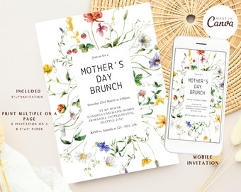 Wildflower Mother’s day brunch Invitation, Mother’s day brunch, Wildflower Frame Mothers day Invitation, Digital Instant Invitation