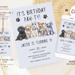 Dogs Birthday Invitation Pawty Invites Puppy Birthday Downloadable Canva