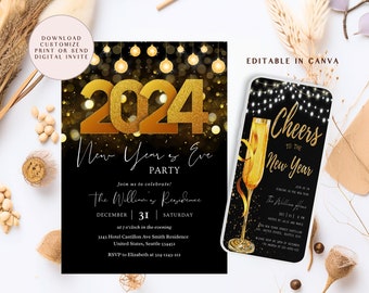 New Years Eve Invitation, 2024 New Years Eve Invite, New Year Party Invitation, New Year’s evite, Sparkler Invite, New Years Invitation