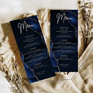 Dusty Blue Classy Wedding Menu Template, Classy Wedding Menu Card Template, Classy Blue Menu, Classy Wedding