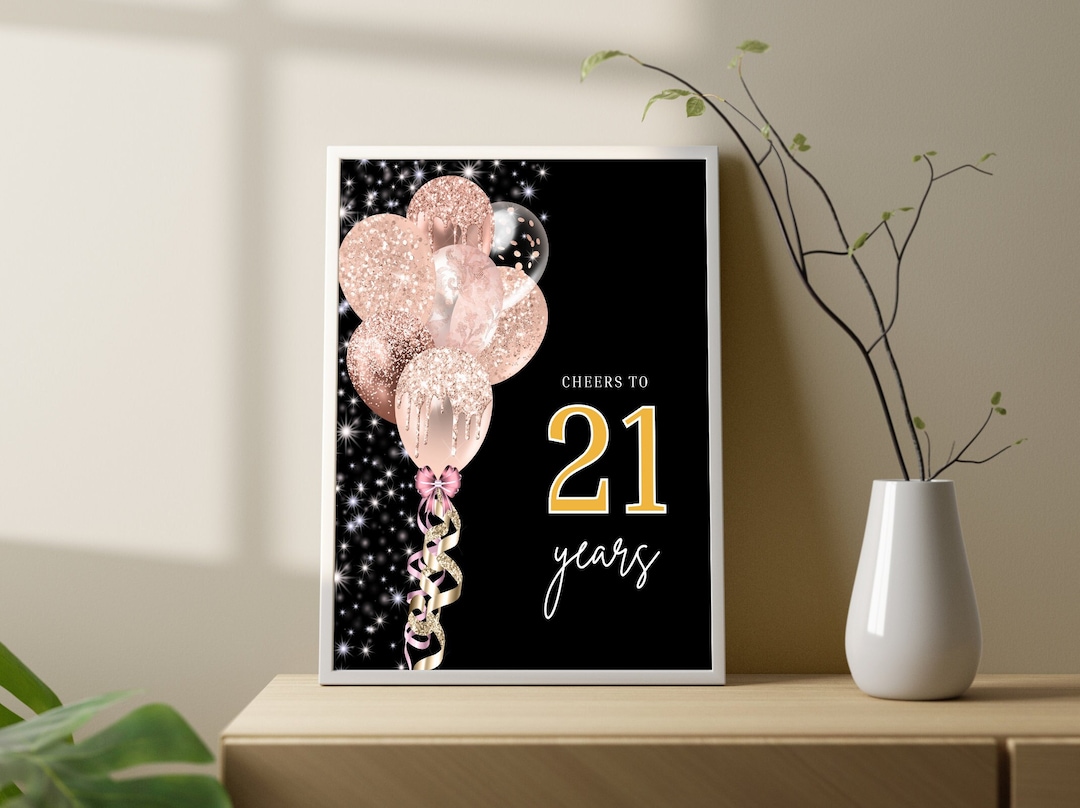 Pink Silver Black 21st Birthday Sign, Cheers to 21st Years Sign, Cheers ...